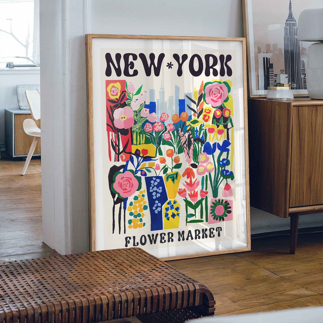 New York flower poster – bold retro city wall art