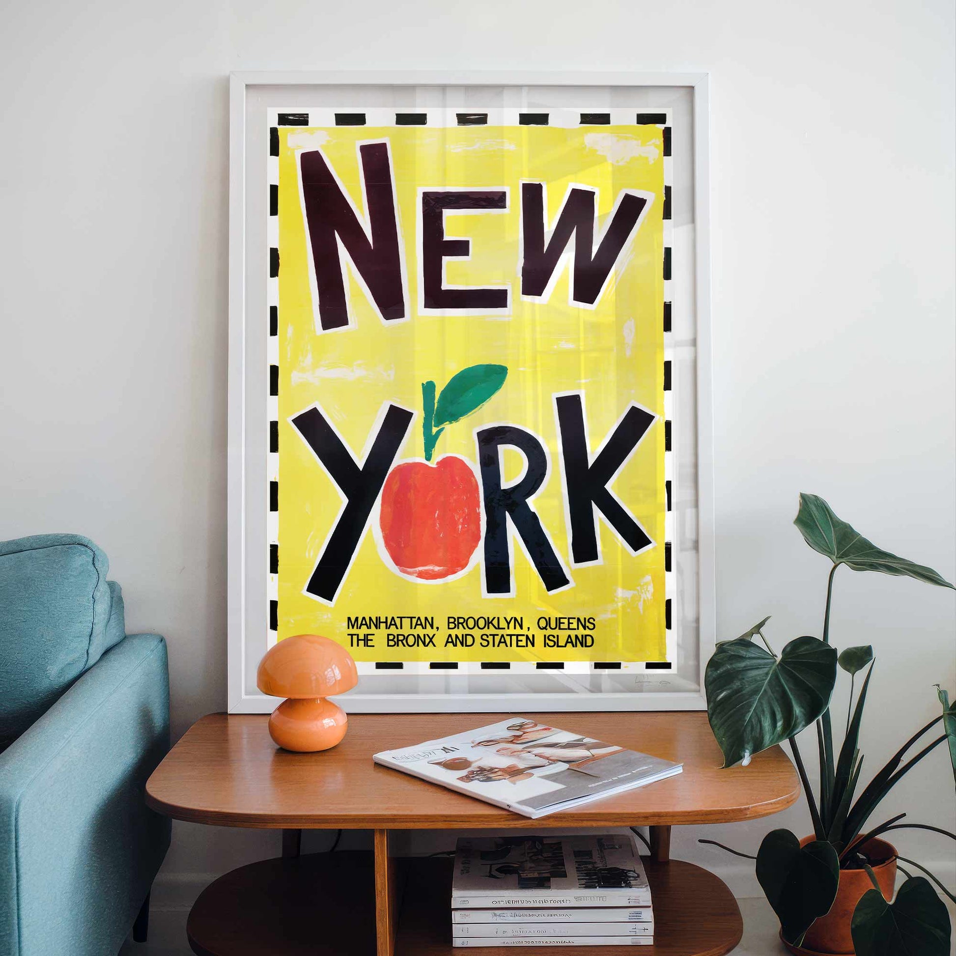 Vintage NYC poster with minimalist cityscape design for modern home interiors.