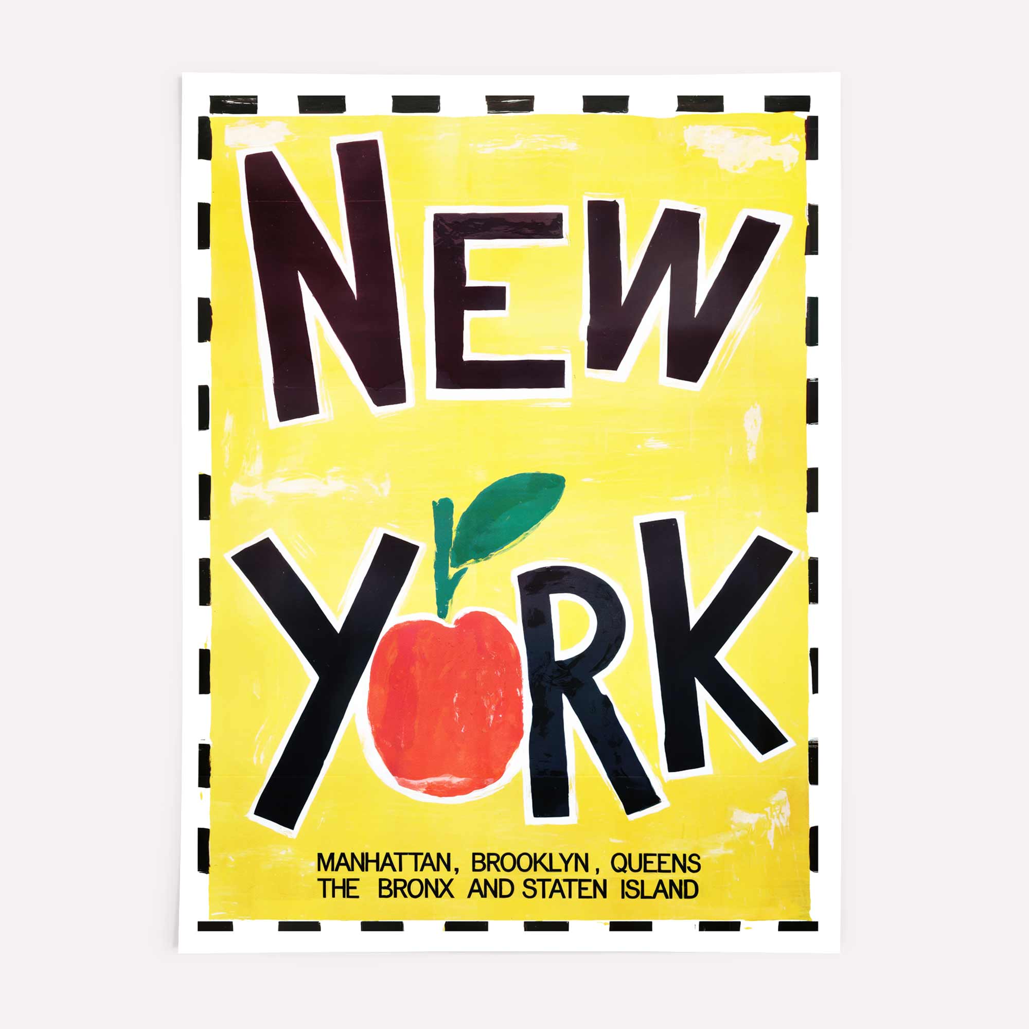 Retro New York art print in bold yellow, red, and black, perfect for mid-century decor.