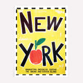 Retro New York art print in bold yellow, red, and black, perfect for mid-century decor.