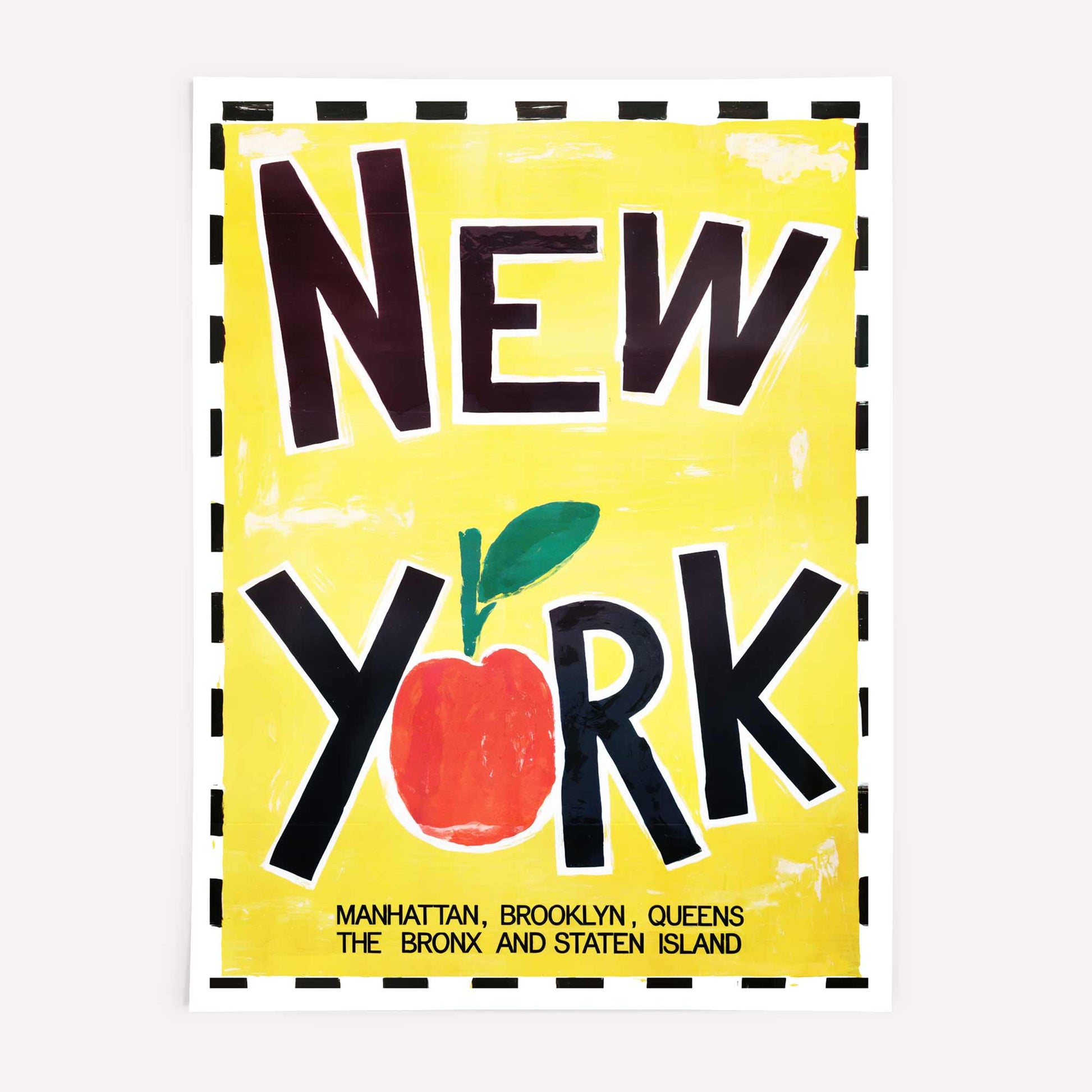 Retro New York art print in bold yellow, red, and black, perfect for mid-century decor.