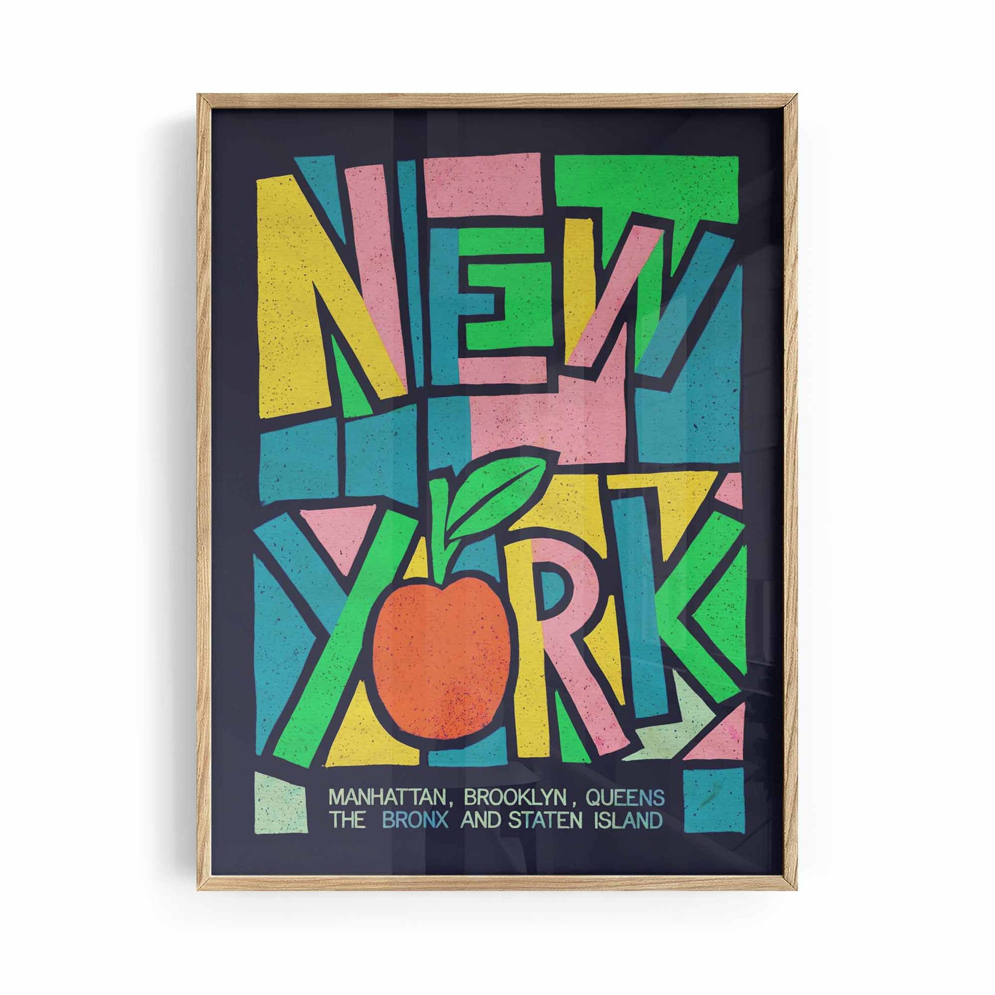 New York Apple Framed Poster Oak