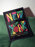 Bold colorful New York Poster framed in black frame by Afterhours Gallery