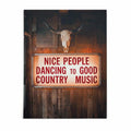 Nice People Dancing To Good Country Music western wall art with glowing vintage country bar sign and longhorn skull decor