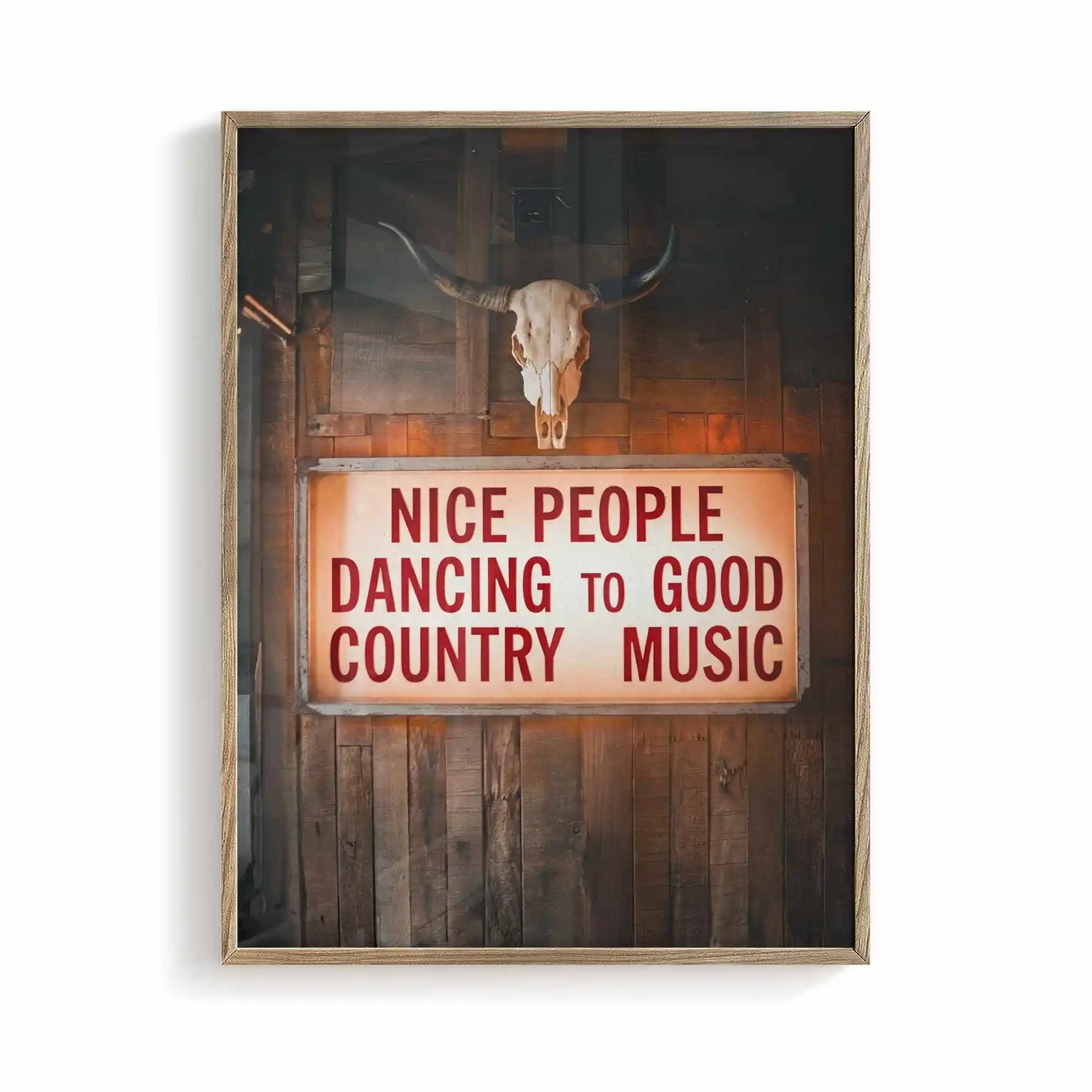 Rustic western wall decor with vintage illuminated sign and Americana country aesthetic framed by Afterhours Gallery
