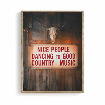 Rustic western wall decor with vintage illuminated sign and Americana country aesthetic framed by Afterhours Gallery