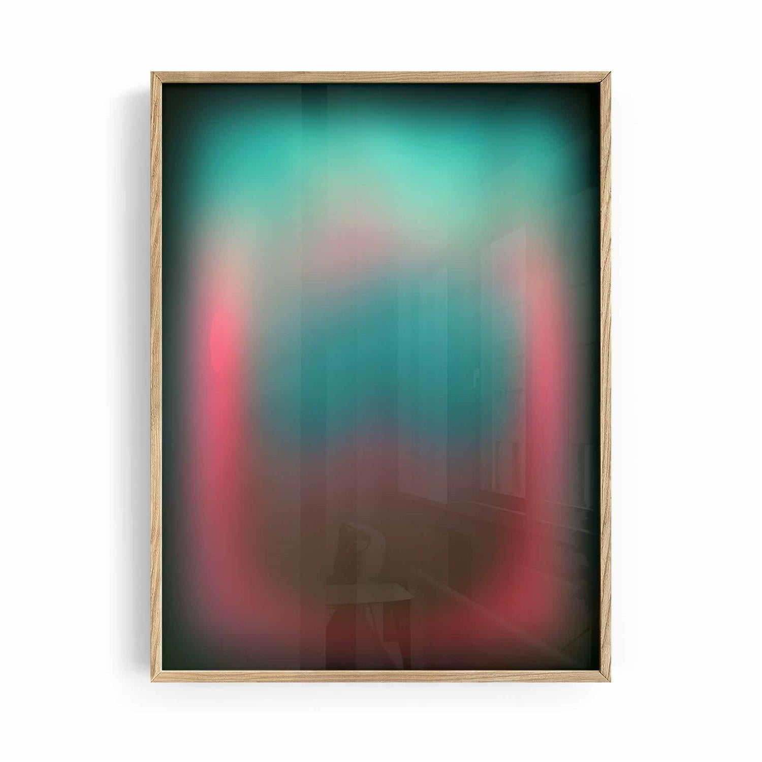 Trendy Abstract Glow Gradient blue and pink oak framed abstract poster for contemporary interiors by Afterhours Gallery