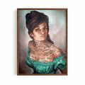 Not Your Valentine walnut framed altered vintage artwork featuring emerald green, warm beige and chocolate brown tones | After Hours Gallery