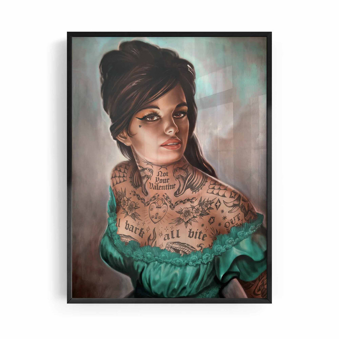 Trendy Vintage Kitsch Wall Ar. Retro tattoo girl wall art print for mid century interior
