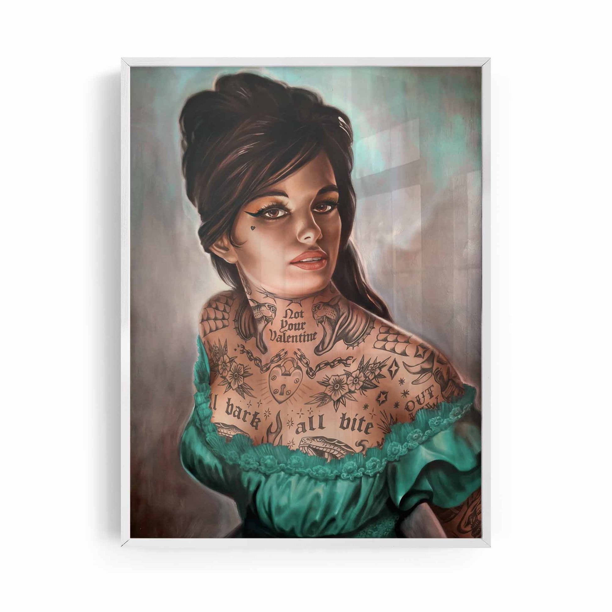 Trendy Vintage Kitsch Wall Ar. Retro tattoo girl wall art print for mid century interior
