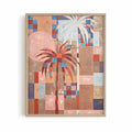 Palm Mirage oak frame desert inspired, Boho Summer textured wall art framed oak
