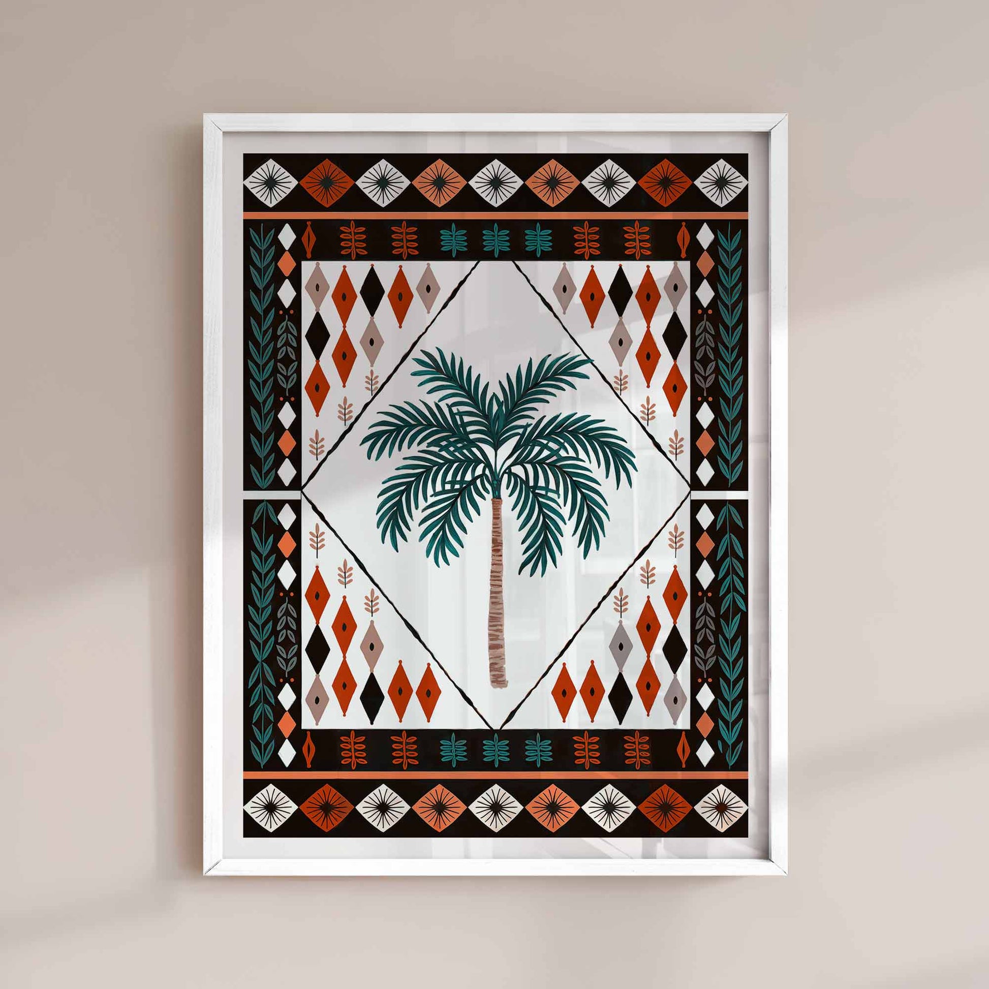 Maximalist wall art featuring coastal Moroccan design