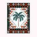 Boho Moroccan palm tree print with diamond border by Afterhours Gallery