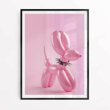 Pink Dog Balloon Poster framed in black