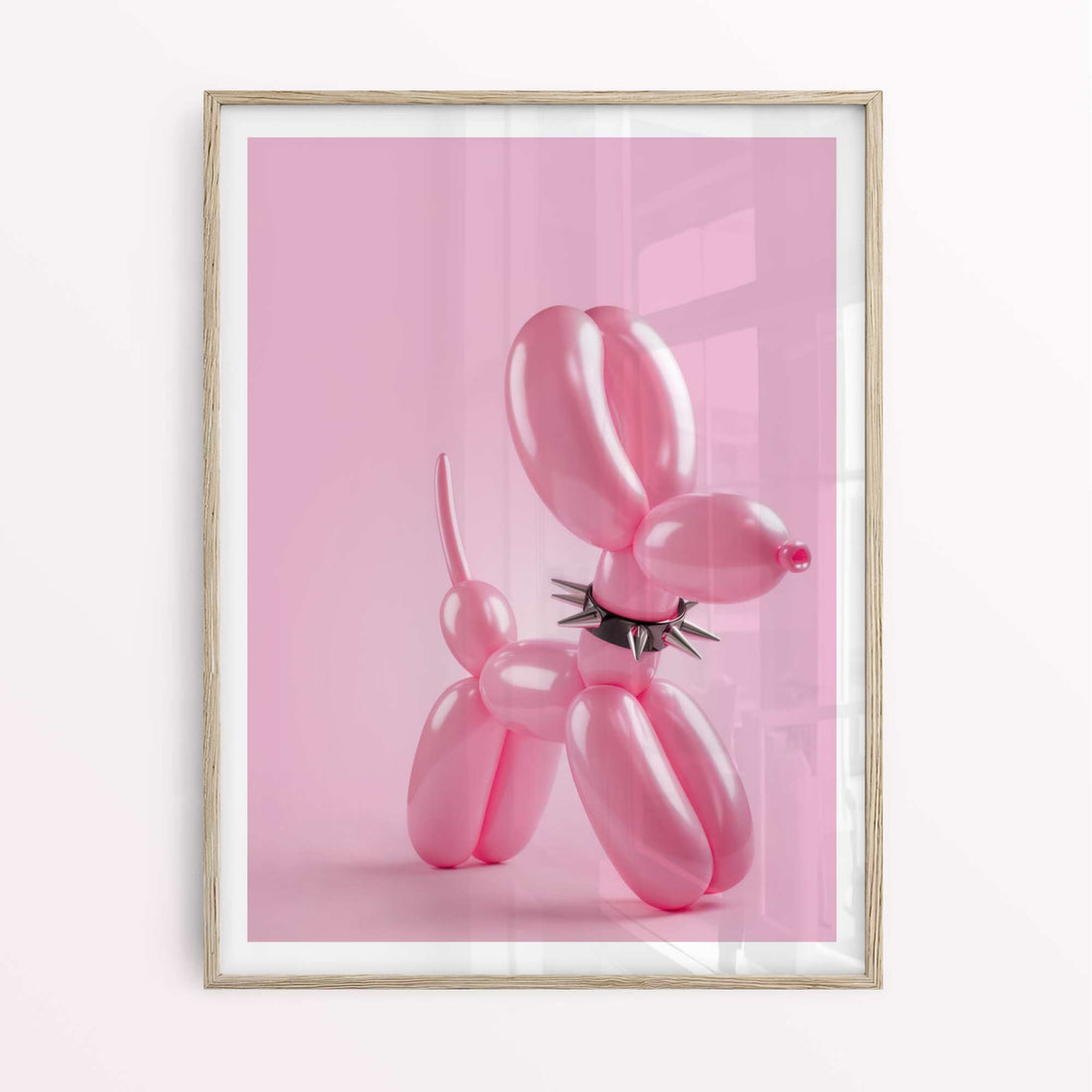 Pink Dog Balloon Poster framed in black