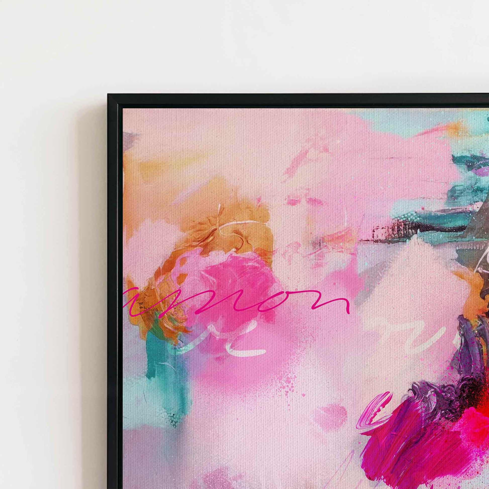pink blue canvas print corner detail
