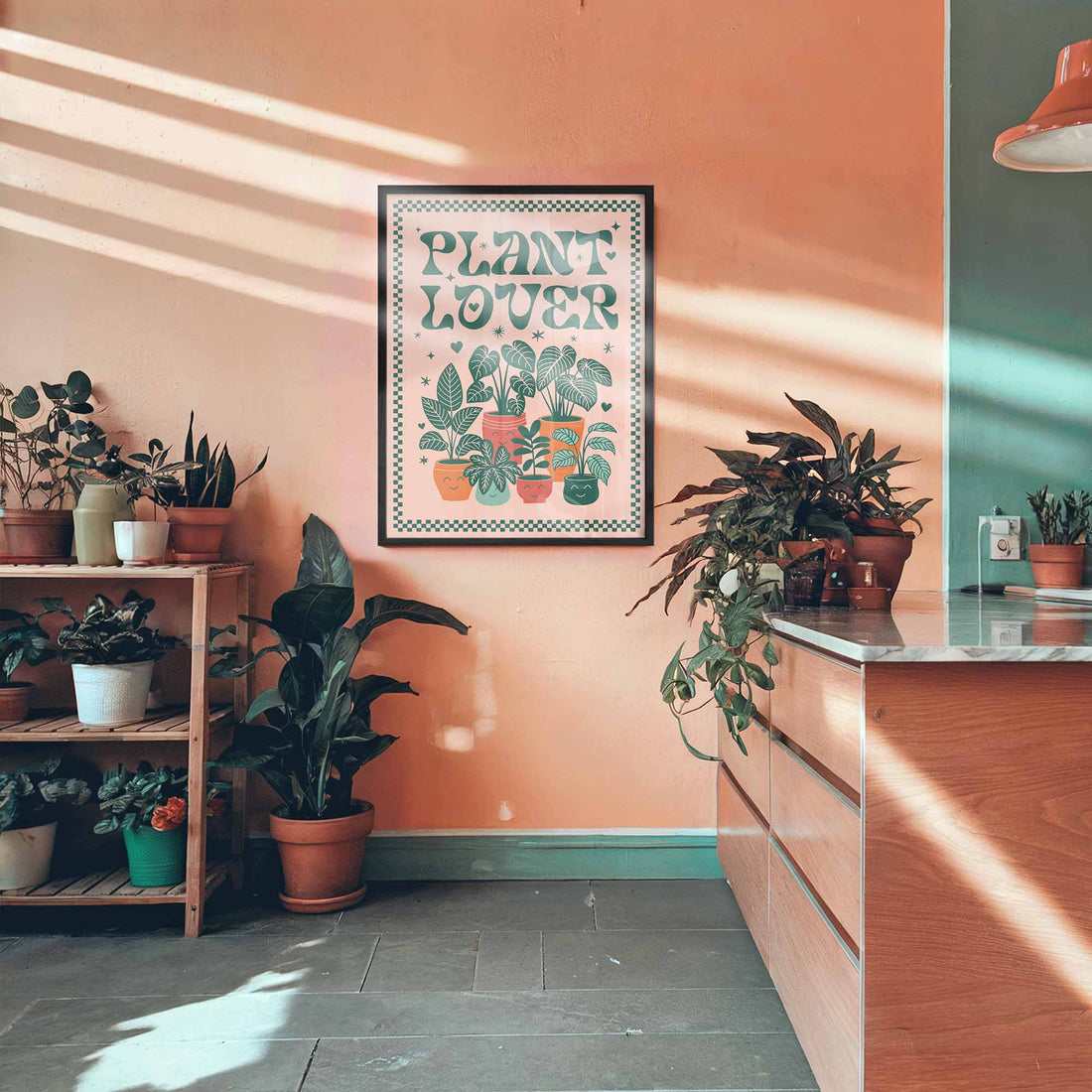 Plant Lover retro poster – whimsical botanical wall art with indoor plants - Afterhours Gallery