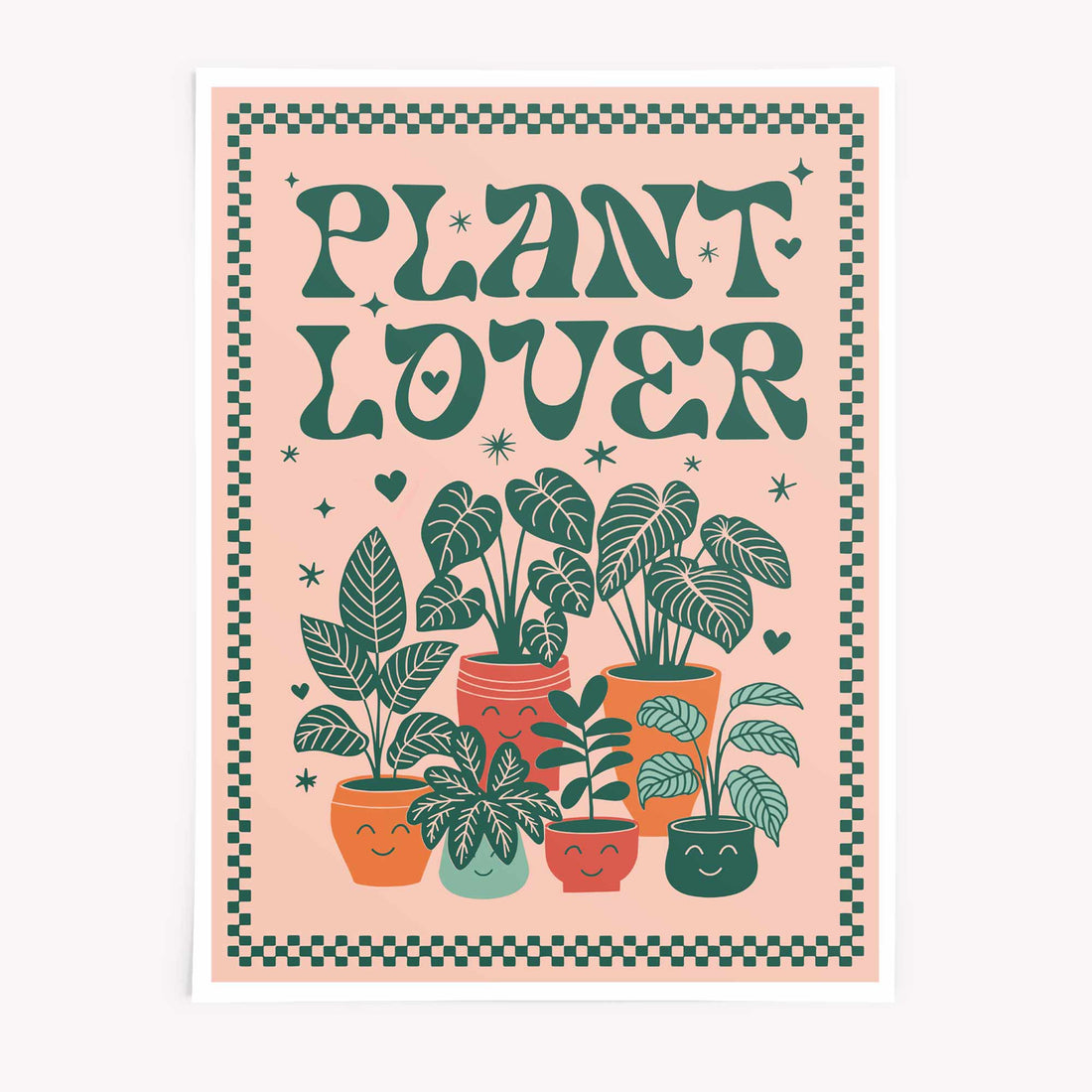 Plant Lover retro poster – whimsical botanical wall art with indoor plants - Afterhours Gallery