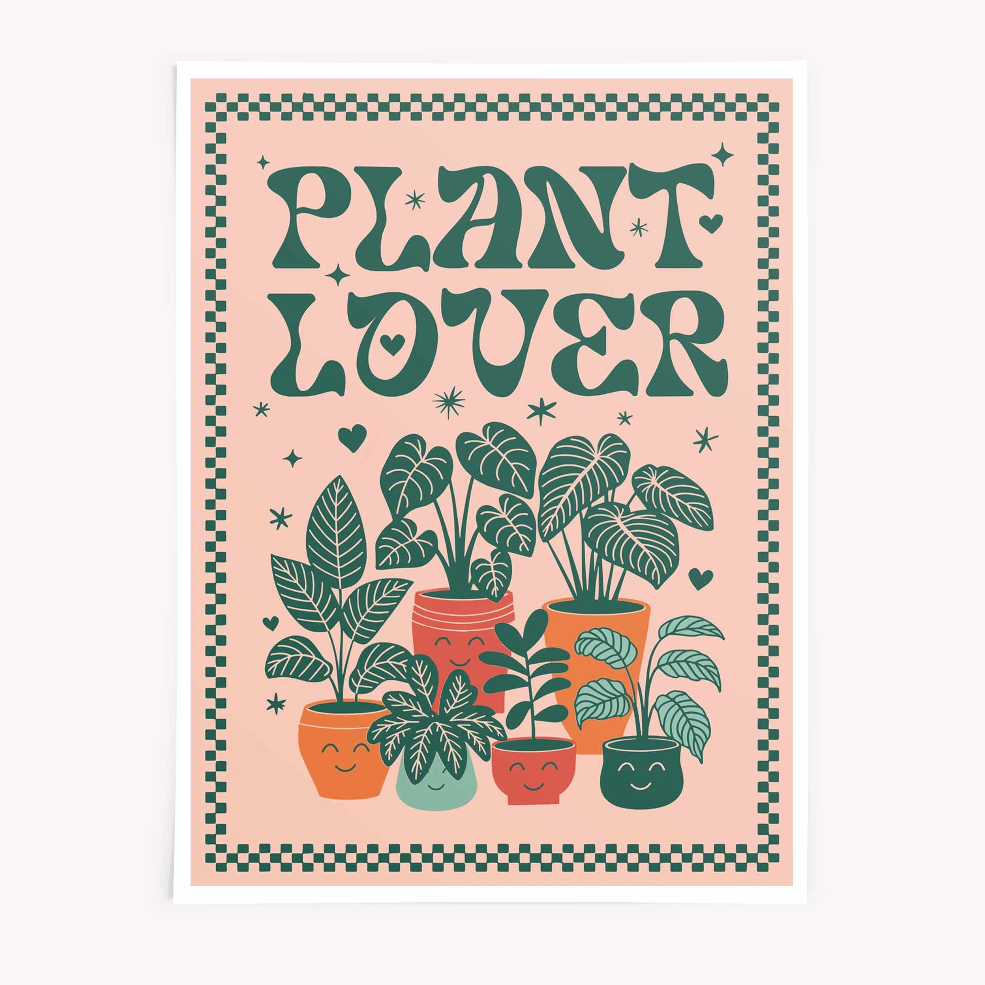 Plant Lover retro poster – whimsical botanical wall art with indoor plants - Afterhours Gallery