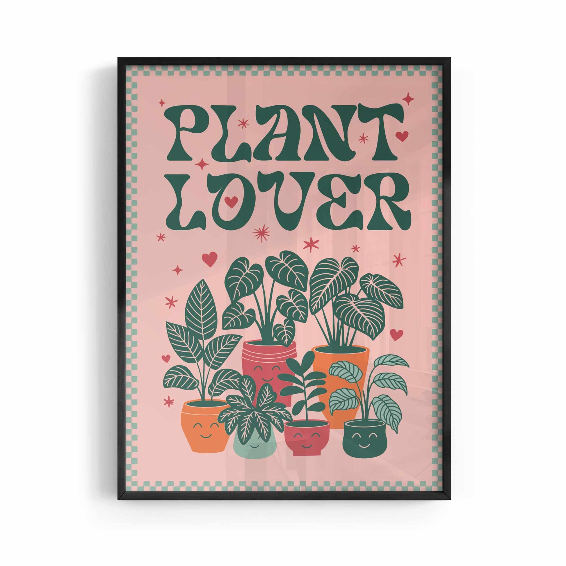 Plant Lover poster retro botanical wall art black frame