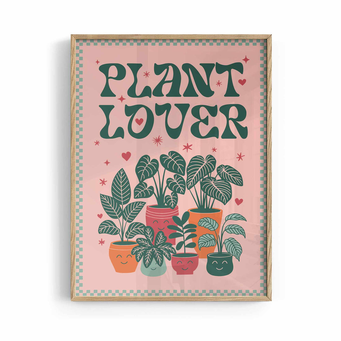 Plant Lover poster retro botanical wall art oak frame