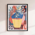 colorful maximalist plant art in black frame