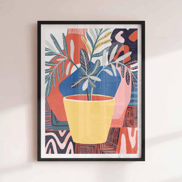 colorful maximalist plant art in black frame
