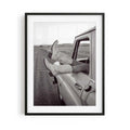Road Trip is a western photography framed print featuring cowgirl boots and a vintage truck. Rustic Americana wall art for country, ranch and modern western interiors.