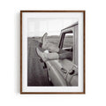 Road Trip is a western photography framed print featuring cowgirl boots and a vintage truck. Rustic Americana wall art for country, ranch and modern western interiors.