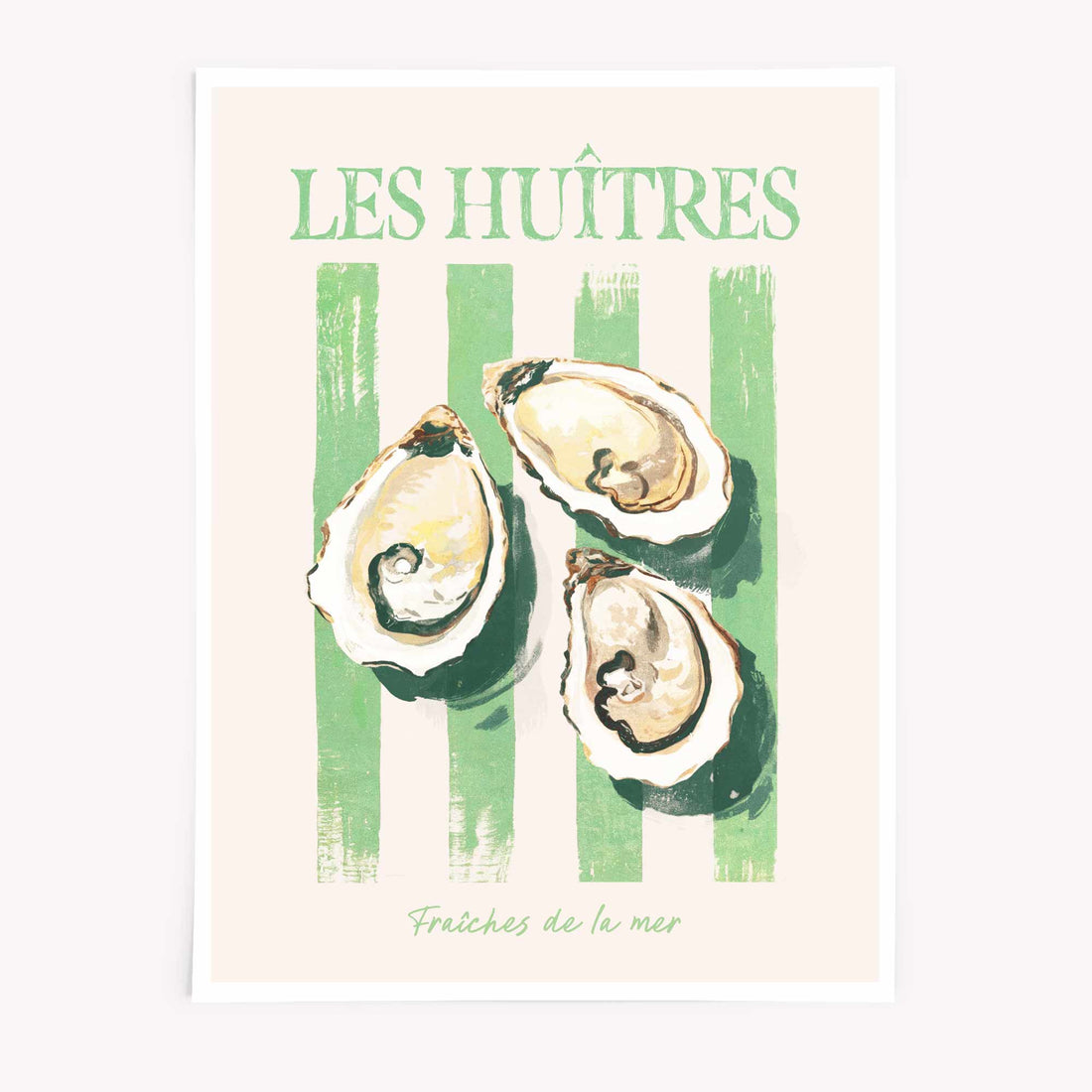 Pastel oyster wall art inspired by French seafood and coastal sunshine – the perfect kitchen print for a chic, summery vibe.