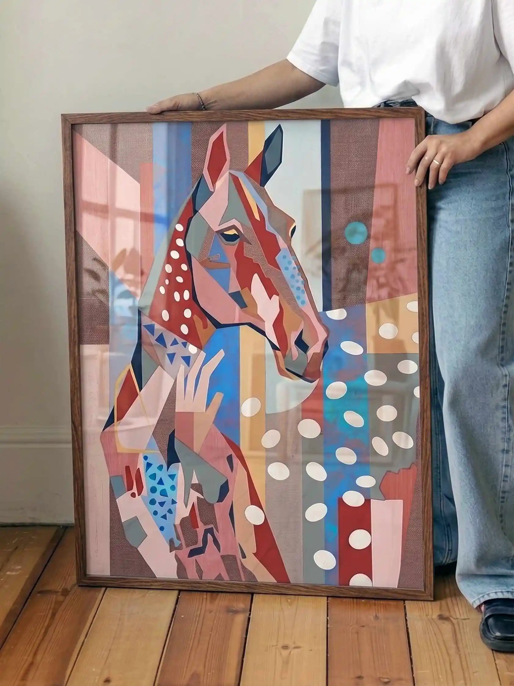 Modern abstract horse wall art with soft colours and rustic textures. Western inspired artwork for relaxed interiors.