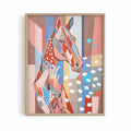 Modern abstract horse wall art with soft colours and rustic textures. Western inspired artwork framed oak