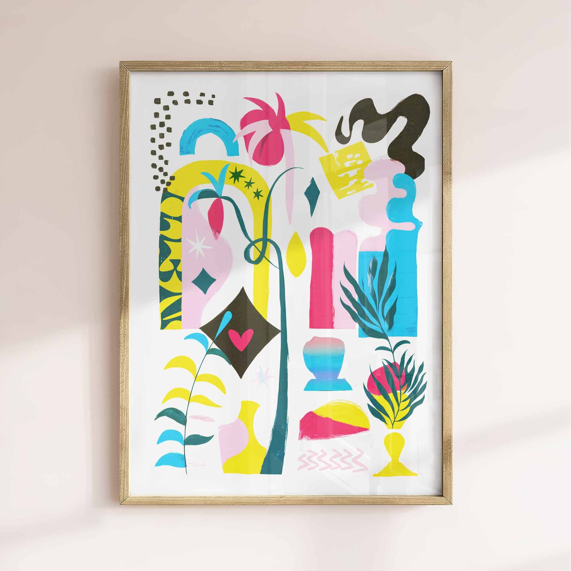 Abstract Graphic Symbolic Illustration framed print oak
 - Afterhours Gallery