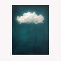A surreal minimalist art print featuring a single cloud floating in teal. 