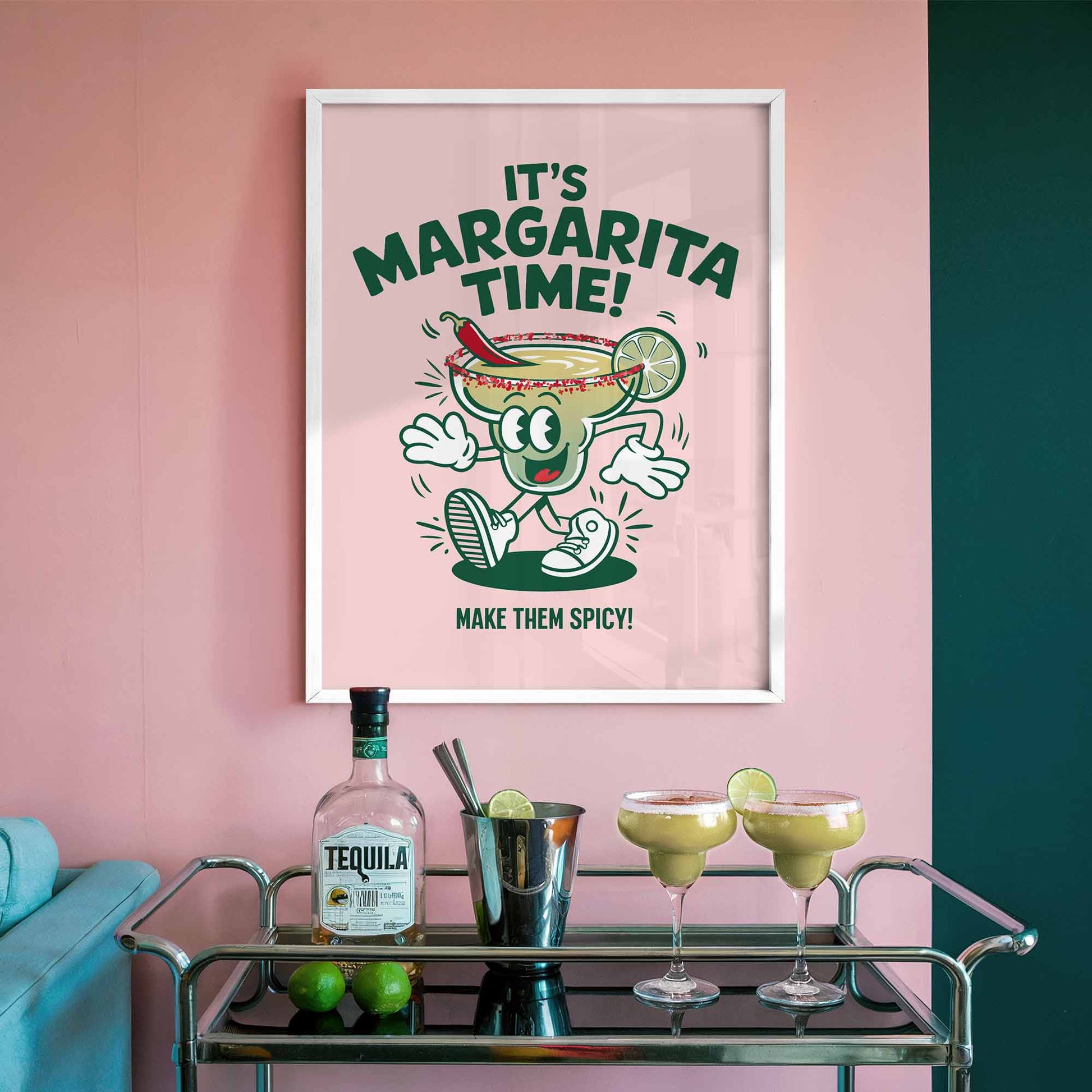 Spicy Margarita Cocktail Print – Retro Bar Art, Fun Kitchen Wall Decor, Mexican Fiesta Poster, Pop Art Drinks Illustration