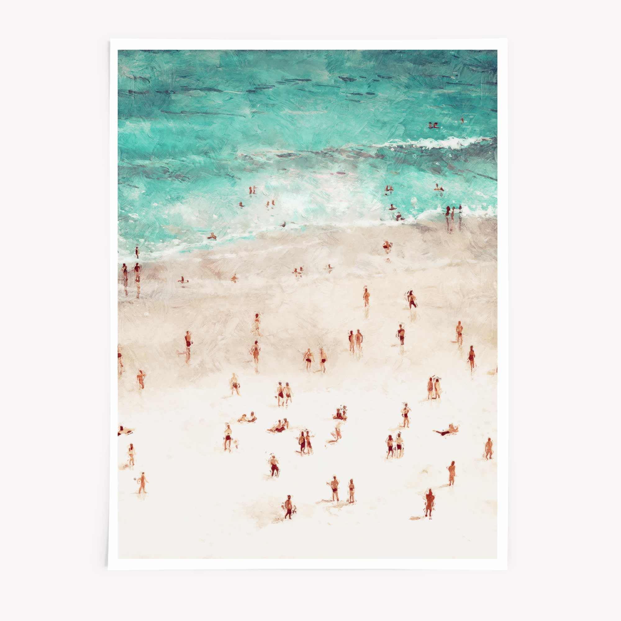 Beach people abstract wall art print with ocean and sand


