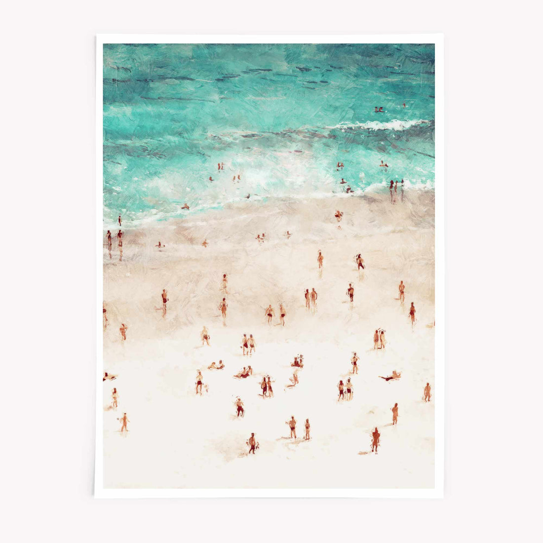 Beach people abstract wall art print with ocean and sand

