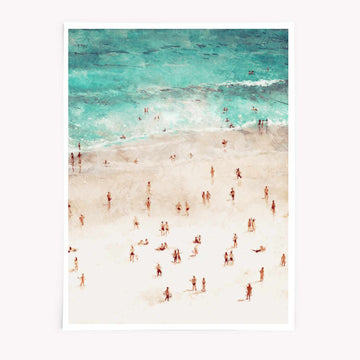 Beach people abstract wall art print with ocean and sand

