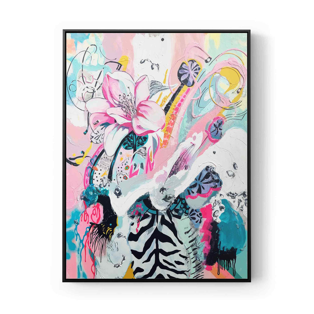 Maximalist Abstract Floral Mixed Media framed canvas art print by Afterhours Gallery