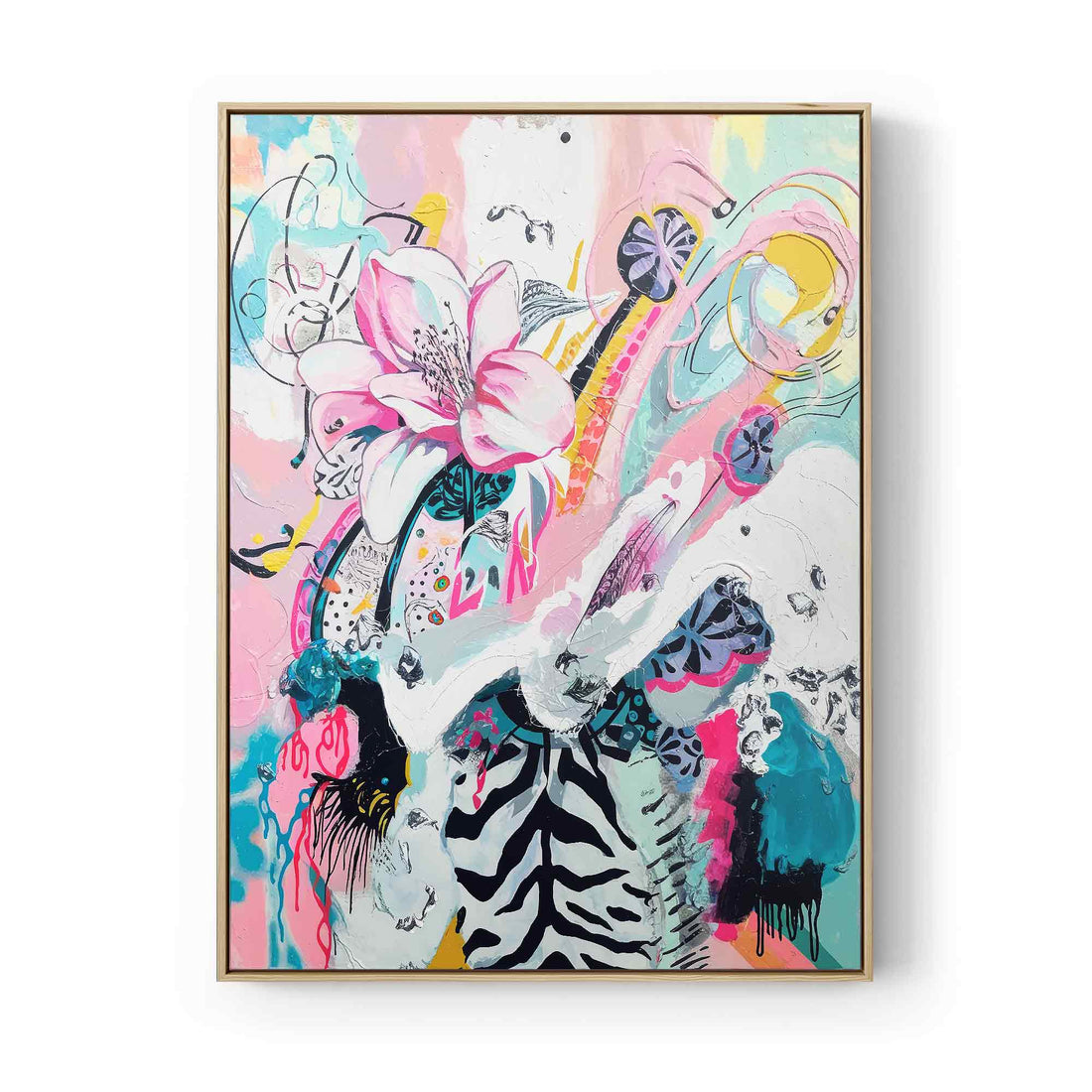 Maximalist Abstract Floral Mixed Media framed canvas art print by Afterhours Gallery