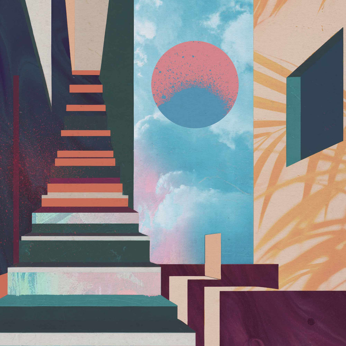 Surreal Stairway Collage Print, Abstract Maximalist Wall Art