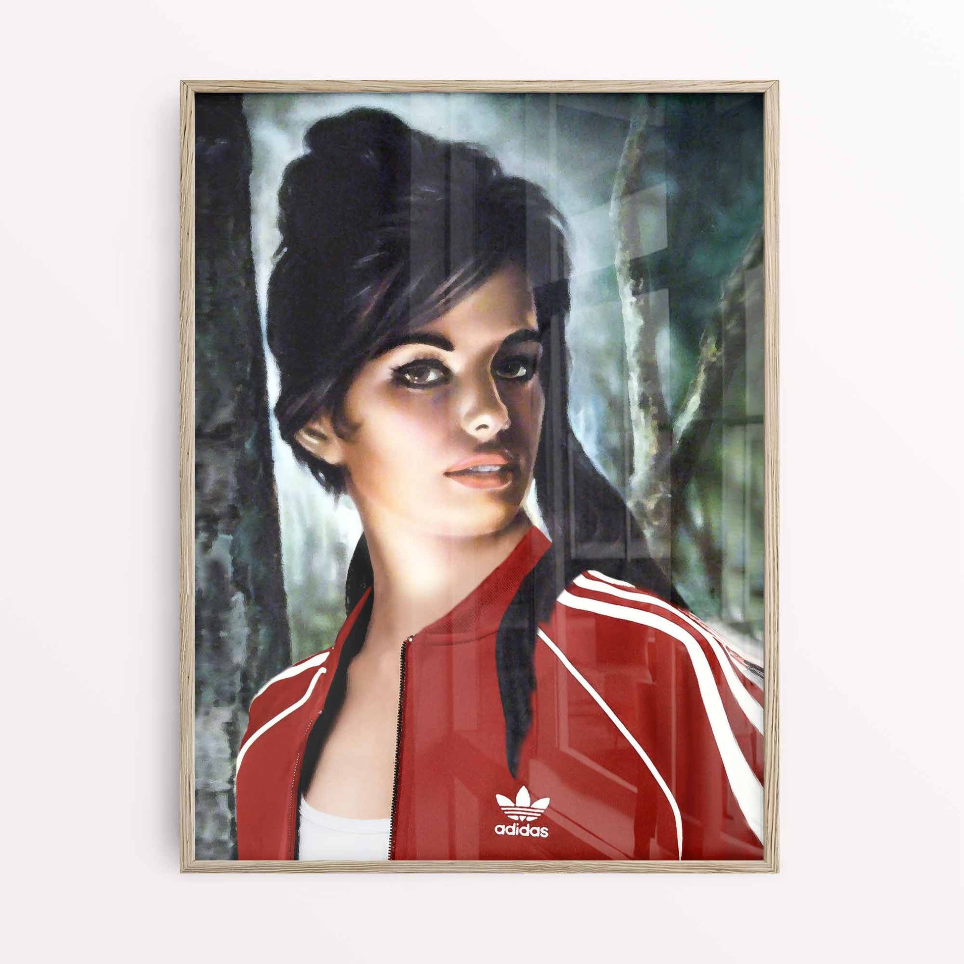 Framed retro kitsch poster in oak frame