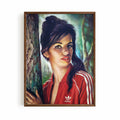 Tina in 3 Stripes walnut framed altered vintage artwork with rich crimson, forest green and warm neutral colours | After Hours Gallery