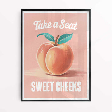 Framed humorous guest bathroom print with cheeky quote