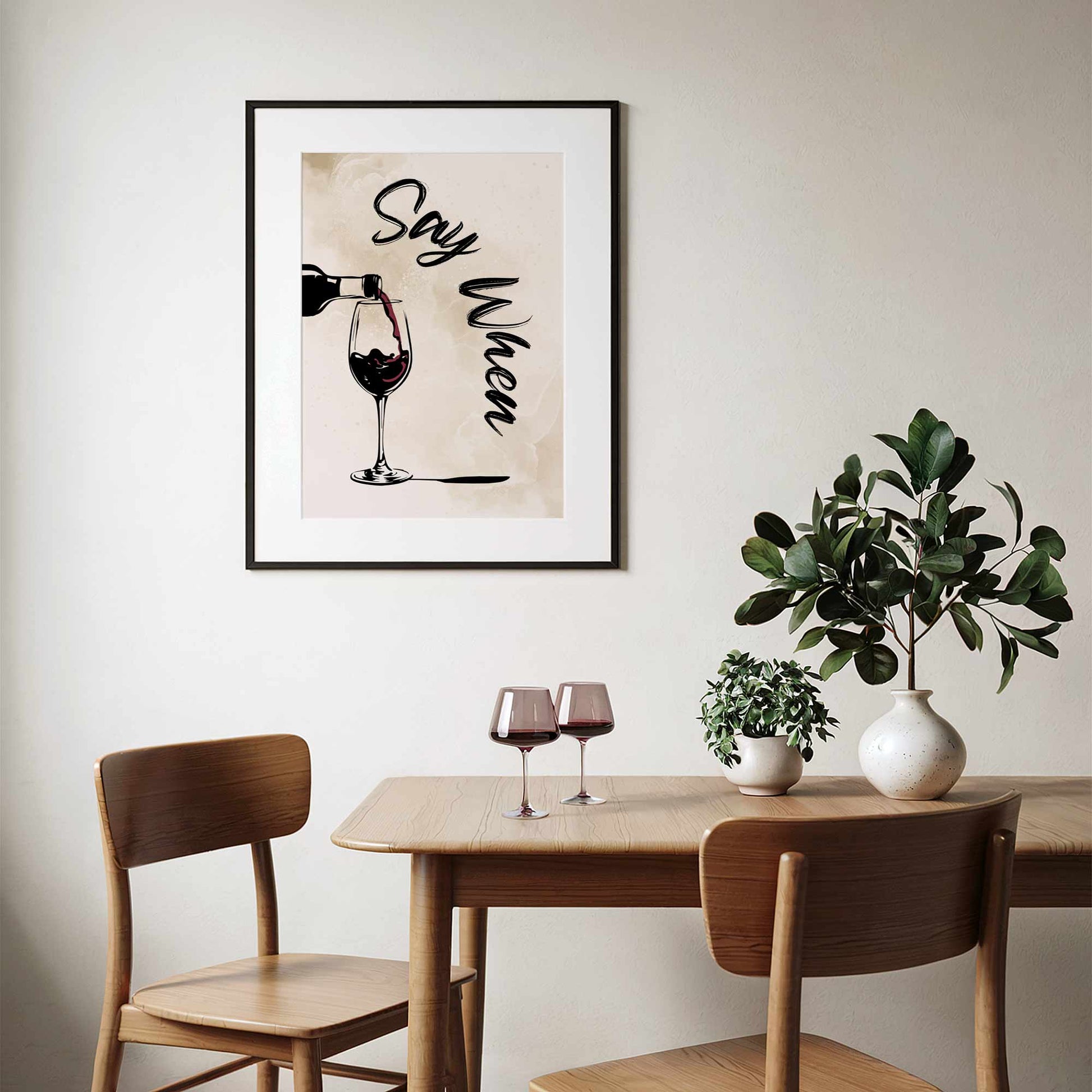 Eclectic Bar Cart Wall Art – Vintage-Inspired Wine Poster in Beige & Black