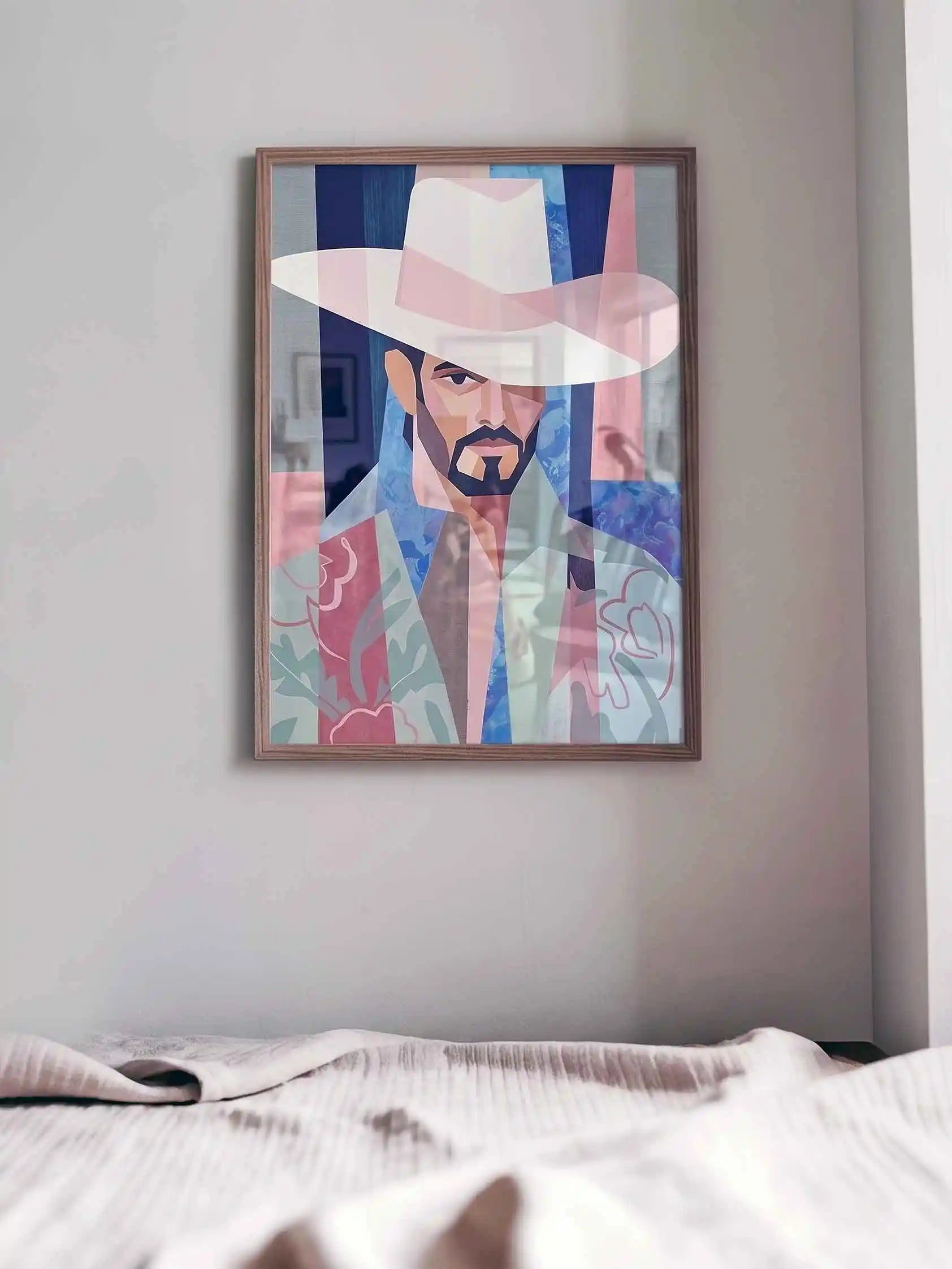 The Drifter Cowboy collage wall art framed oak interior