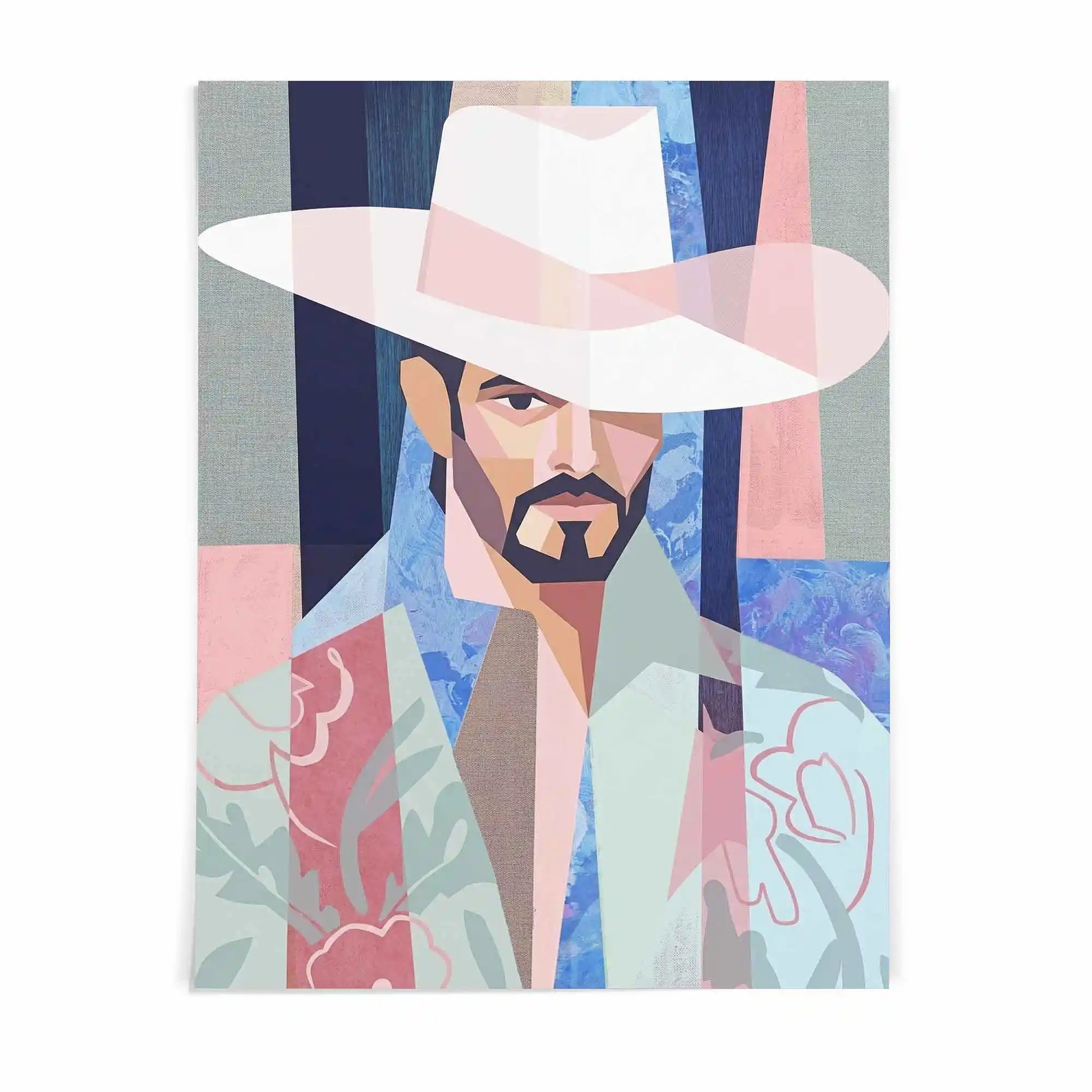 The Drifter close up detail textured cowboy illustration