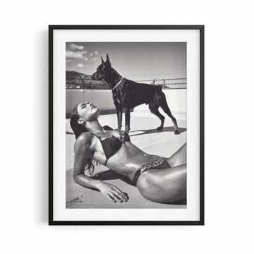 The Guardian black framed fashion wall art displayed in a contemporary luxury bedroom | After Hours Gallery