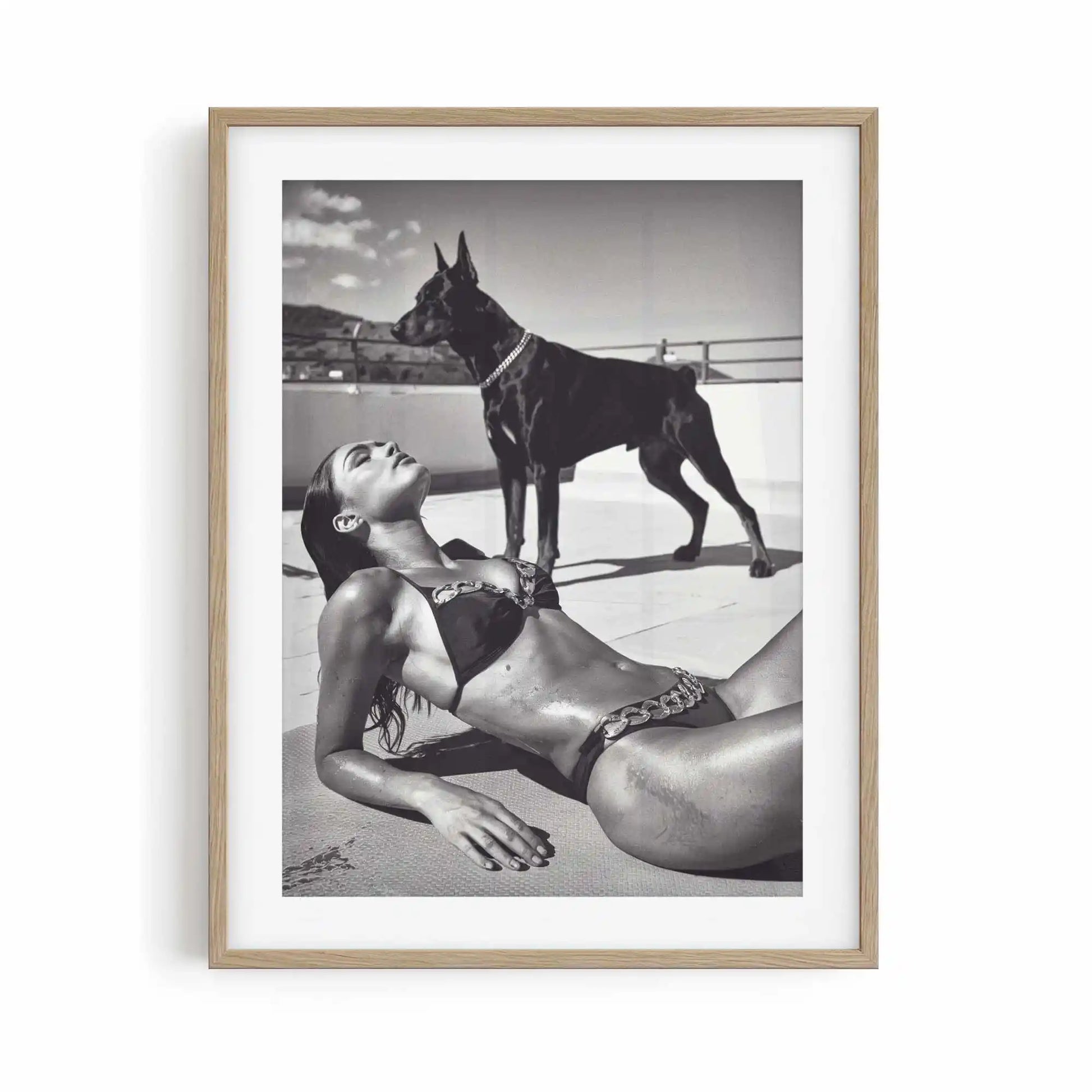 The Guardian walnut framed luxury fashion artwork with warm sepia, cream and black tones | After Hours Gallery