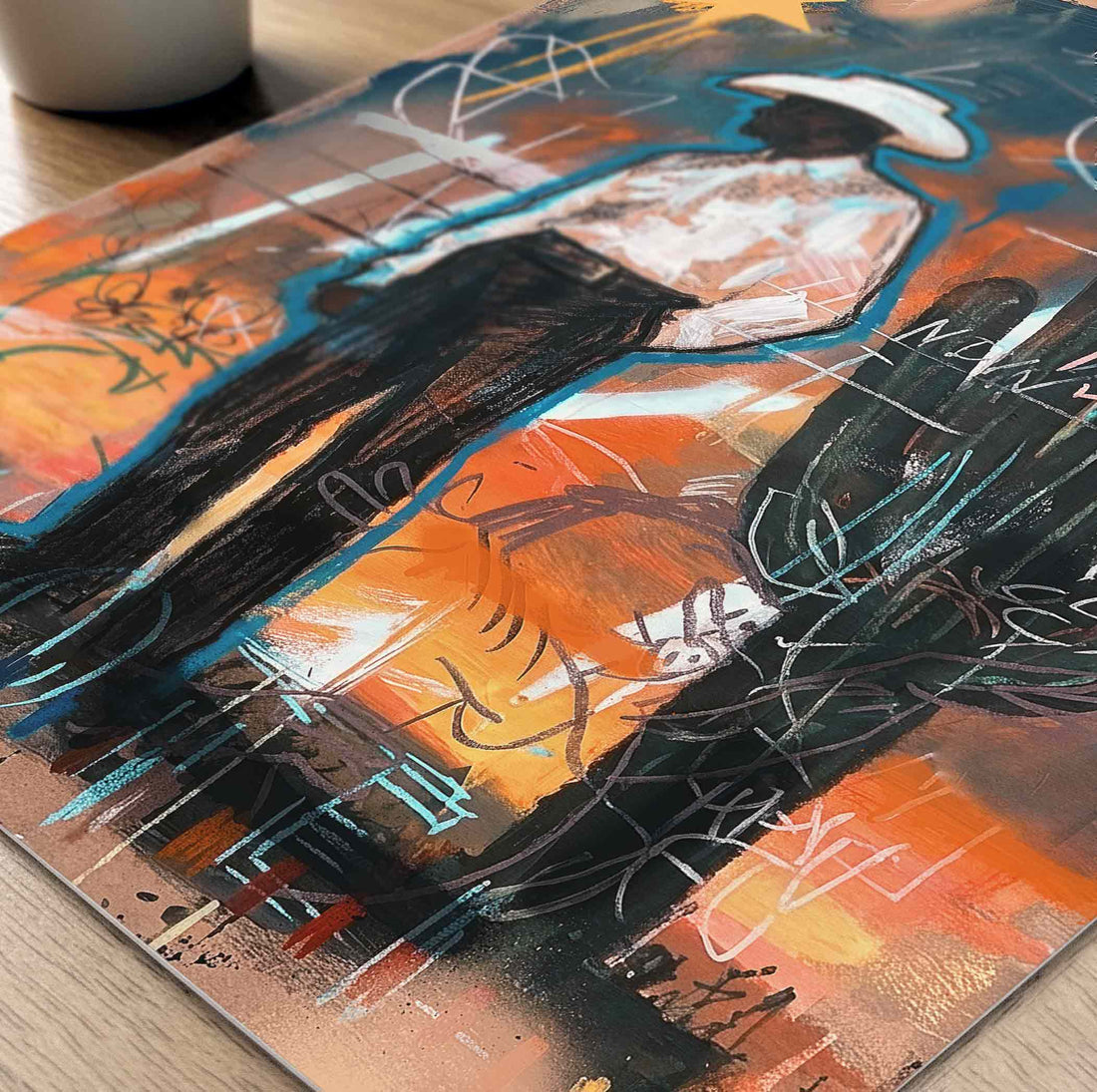 The Lonely Cowboy Wall Art Print, Modern Western Art, Desert Cowboy Poster, Abstract Western Decor, Boho Western Wall Art